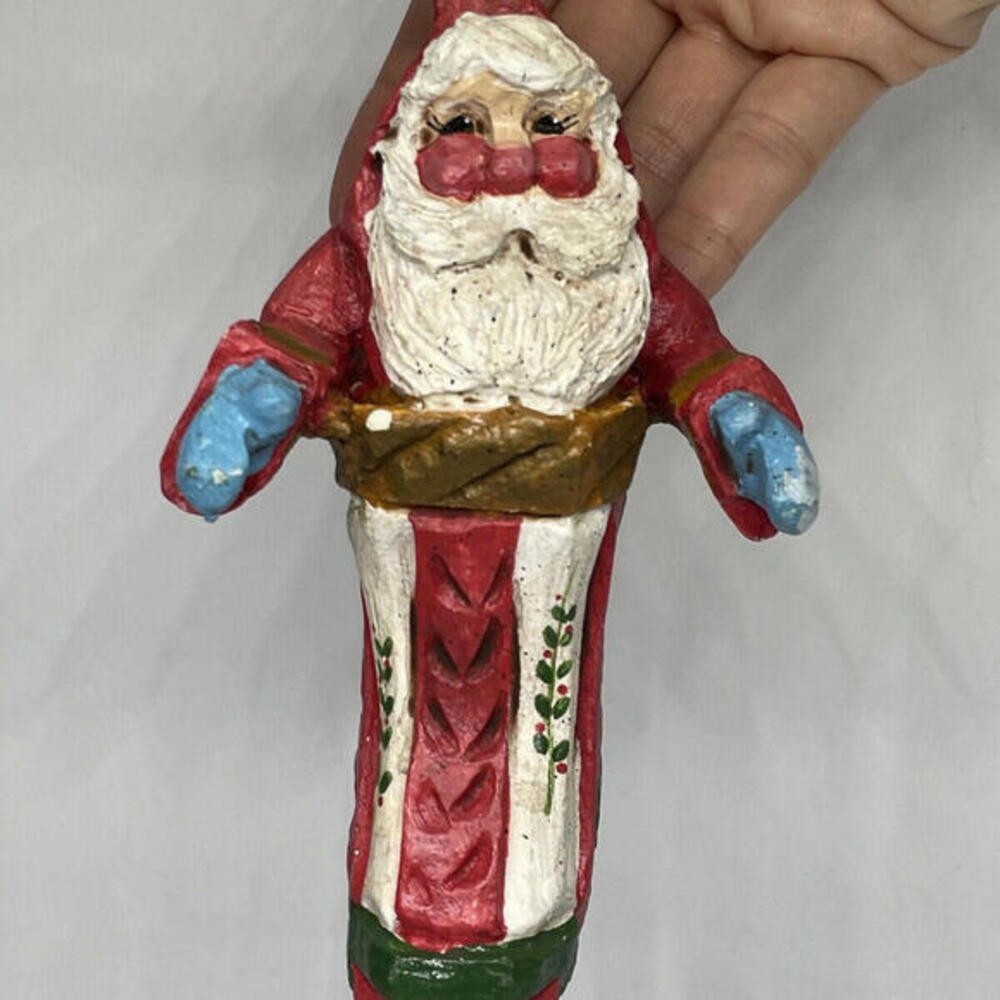 Vintage 1992 House of Hatten Denise Calla Santa in Stocking Ornament 6.5"